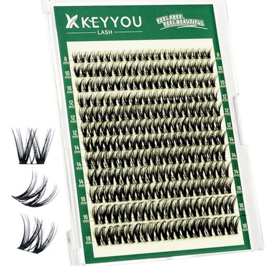 KEYYOU Flora Lash Clusters Flaunt Eyelash Clusters D Curl Cluster Eyelash Extensions 8-18mix False Eyelashes 132pcs Classic Wispy Natural Lash Cluster with Spikes£¨F01£©