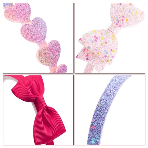 8-Pack Girls Glitter Headbands, Non-Slip Heart & Butterfly Hair Accessories