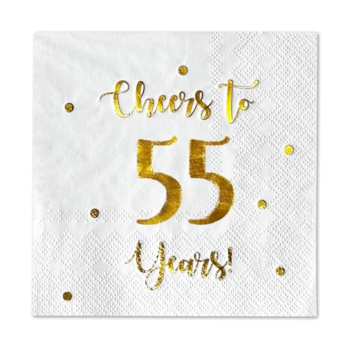 Cheers to 55 Years Cocktail Napkins - 50-Pack 3-Ply, 5x5"