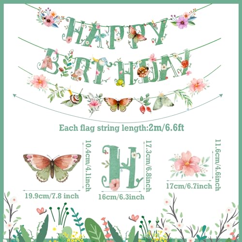 Sage Green Butterfly Happy Birthday Banner - Pre-Strung Party Decor