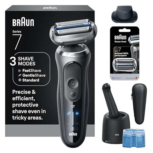 Braun Series 7 Electric Shaver for Men, Wet & Dry Foil Razor, 4-in-1 SmartCare Clean & Charge Center, Precision Trimmer Attachment, Replacement Shaver Head, Travel Case, Grey 7187ps