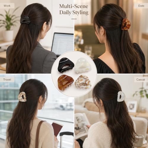 Babeorn 4 Pack Small Acetate Claw Hair Clips for Women - Mini Hairpins for Fine Hair & Daily Styles (Variation B)