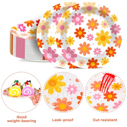 48 Pack Daisy Flower Paper Plates - 7 Inch Disposable Dinnerware Set