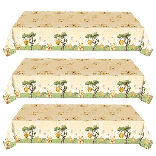 WISSLERMER 3pcs Classic Bear Baby Shower Tablecloths - 54x108 Inches