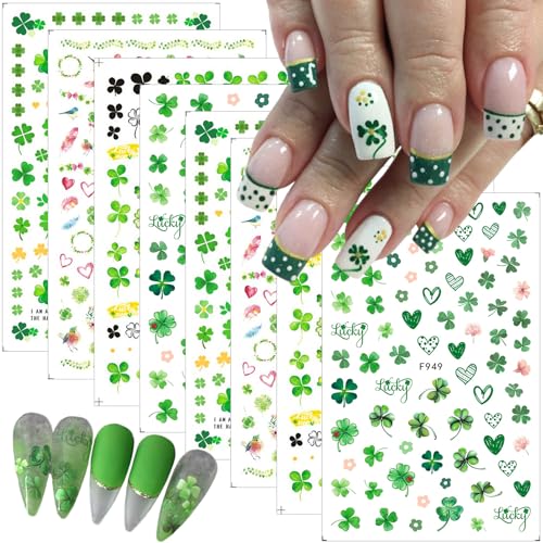Sutaozhi Shamrock Nail Stickers Set - 8 Sheets St. Patrick's Day Nail Art, Self-Adhesive Irish Clover Decals, Variation: shamrock-2