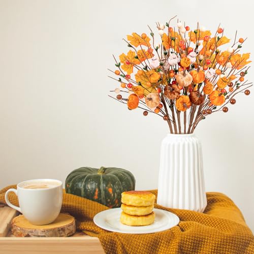 8Pcs Fall Artificial Flower Pumpkin Picks - Autumn Table Decor