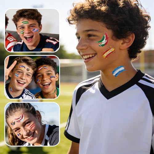 Awinmay Multicolor Soccer Tattoos 45 Pcs World Cup Temporary Body Stickers for Kids & Teens