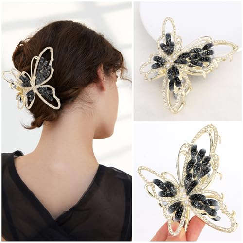 CURASA Black Butterfly Hair Clips Non-Slip Metal Claw Clips for Women Girls