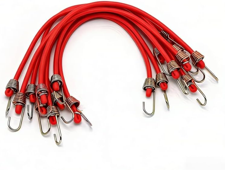 Heavy Duty Bungee Cords - 10 Pack with Metal Hooks | Polka Dot Elastic Straps for Tent, Bike, Camping
