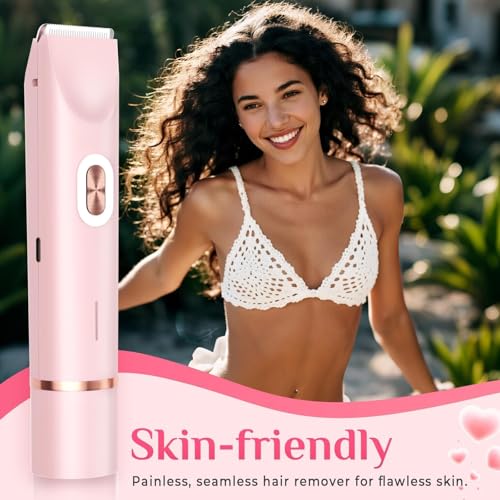 Mpotmiy 2-in-1 Electric Bikini Trimmer for Women - Dual Head Electric Razor, Waterproof Painless Shaver, Pubic Hair Trimmer for Private Area & Body Hair, Gifts for Women, Pink