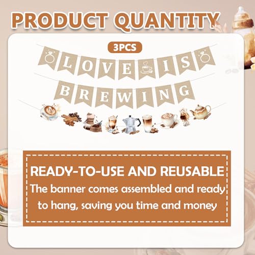 Love is Brewing Banners - 3pcs Bridal Shower Decorations