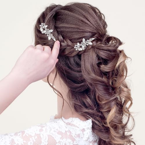 Silver Rhinestone Hair Clips Set for Women & Girls - Bridal & Party Accessories