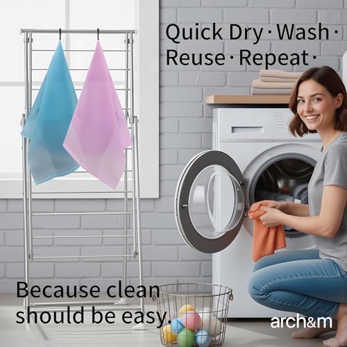 ARCH&M 3-Pack Japanese Exfoliating Shower Towels - Long Body Scrubbers in Red, Yellow, Blue