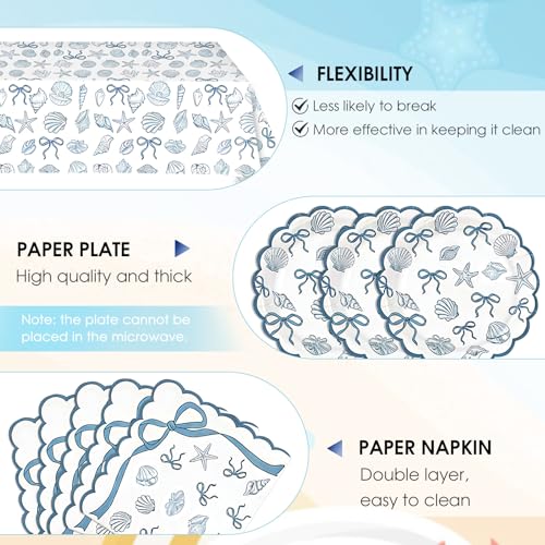 Seashell Birthday Party Tableware Set for 20 Guests - Ocean Bow Theme