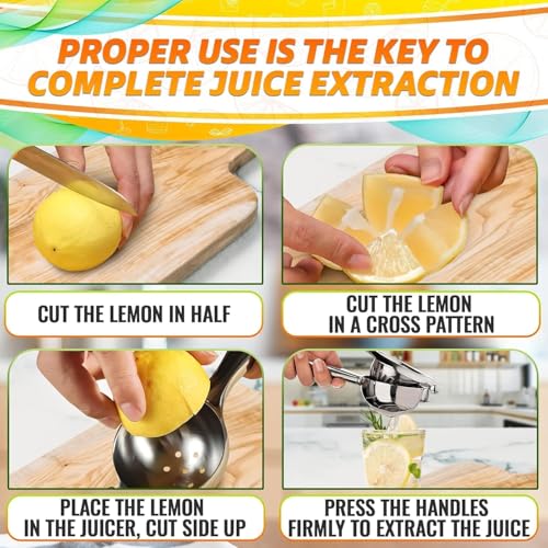 Stainless Steel Lemon Squeezer - 8.3 Inch Manual Citrus Juicer