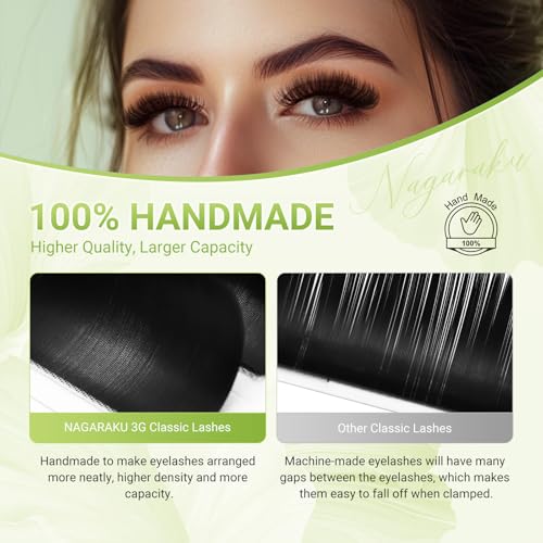 NAGARAKU Classic Lash Extensions 0.07 D 11mm - 3rd Gen. Handmade Natural False Eyelashes