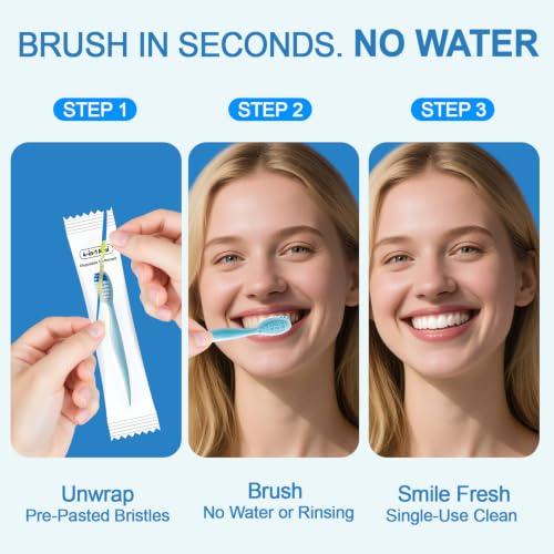 JOUGE Mint 4-in-1 Pre-Pasted Travel Toothbrush 40 Pack - No Water Needed