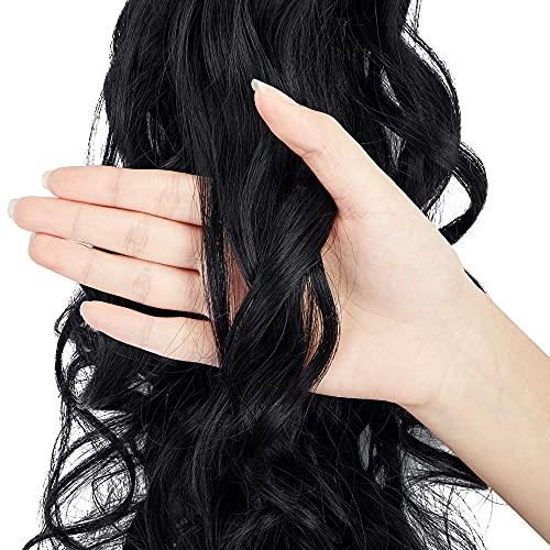 OMGREAT 24 Inch Dark Black Curly Ponytail Extension - Claw Clip