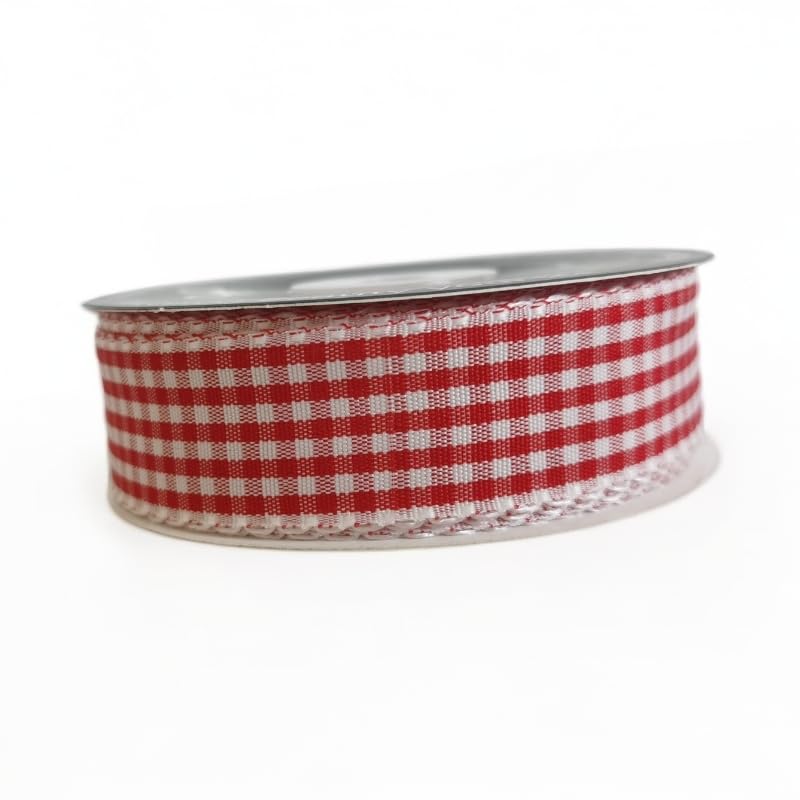 1-Inch Red and White Gingham Ribbon - 25 Yards Taffeta Plaid