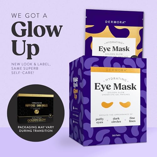 DERMORA Golden Glow Under Eye Patches - 50 Pairs for Radiant Skin