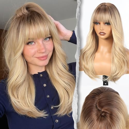 Honey Cream Blonde 22'' PuffPro Layered Wig with Bangs, Realistic Scalp - ShineDiary Mob Wife Aesthetic