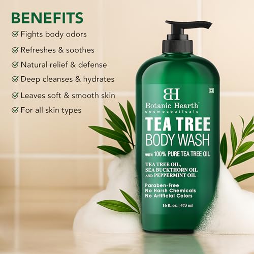 Botanic Hearth Tea Tree Body Wash -16 fl oz- All-Natural & Odor-Control Shower Gel for Acne, Athlete¡¯s Foot, Ringworm, Jock Itch & Healthy Skin, Sulfate & Paraben Free, for Men & Women