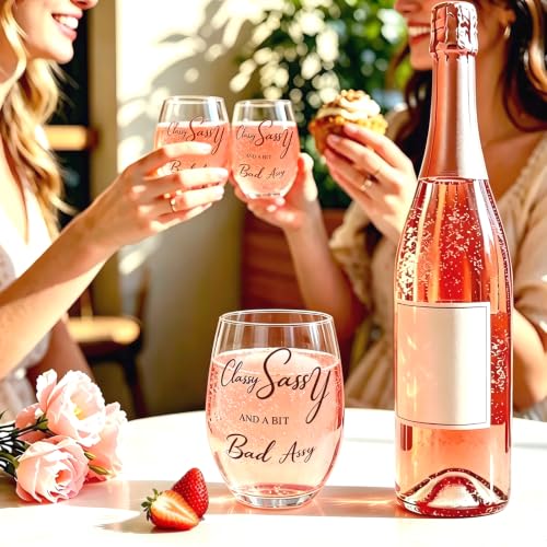 Funny Stemless Wine Glass - Classy Sassy Gift for Women