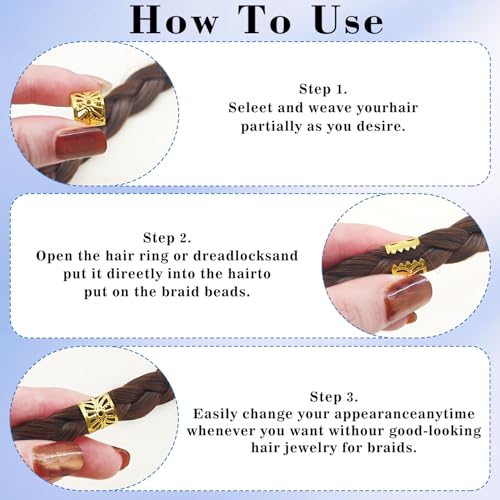 40Pcs Adjustable Gold-Tone Hair Cuffs & Rings Set for Braids