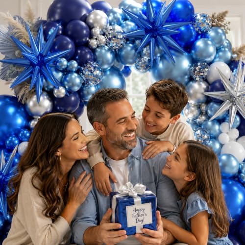 207-Piece Blue White Silver Balloon Garland Kit with Stars