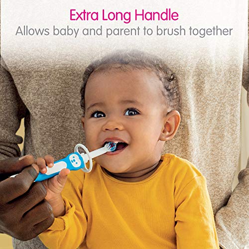 MAM Baby Training Toothbrush with Safety Shield & Character Brushy The Bear – Pink, Pack of 2, 5+ Months