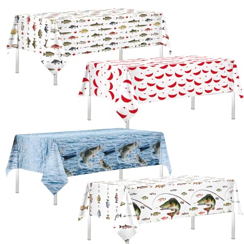 4 Pack Fishing Table Cloths - Bass Theme Party Decorations, 51.2" x 87"