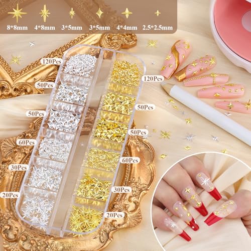 2640 Pcs Nail Charms & Caviar Beads Set with Tweezers - Gold & Silver