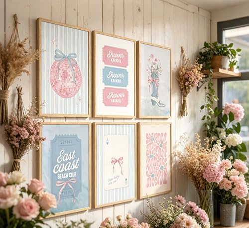 Coastal Cowgirl Wall Art Set - 6 Pink and Blue Posters 8x10