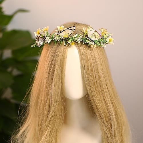 White Handmade Flower Butterfly Crown for Women Fairy Costume Elf Headband Halloween Renaissance