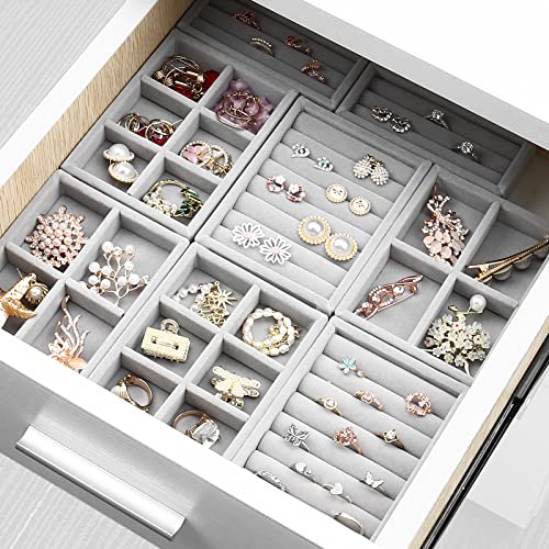 DesignSter Stackable Velvet Jewelry Tray Set - 2PCS Ring Organizer