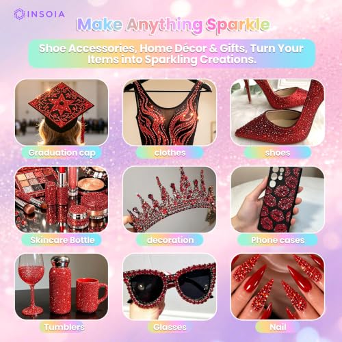 INSOIA Red Rhinestone Craft Kit with 6100 Flatback Gems & Tools