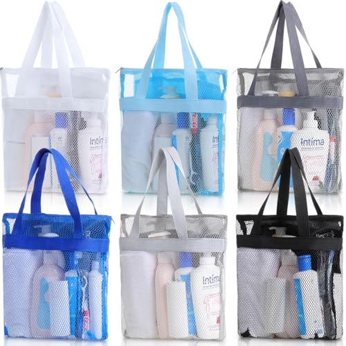 6 Classic Color Portable Mesh Shower Caddy Bags with Zipper