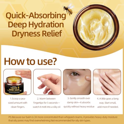 LOVAYON Tallow and Honey Balm - 2oz Deep Moisturizer for Face & Body