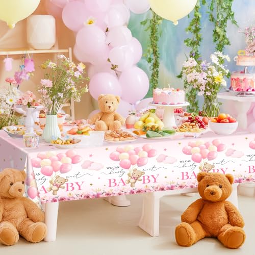 3 Pack Pink Bear Baby Shower Tablecloths – Waterproof & Disposable
