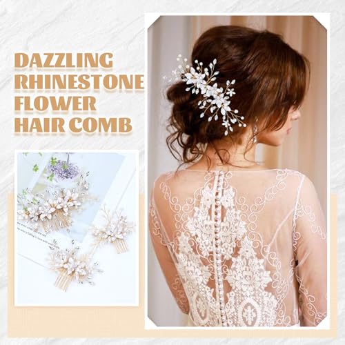 inSowni Gold Bridal Hair Comb Set with Rhinestones & Pearls - 18 Pieces