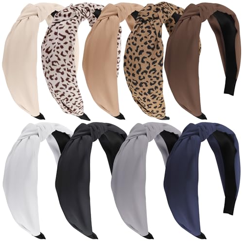 Funtopia 9pcs Knotted Headbands Set - Leopard & Solid Colors