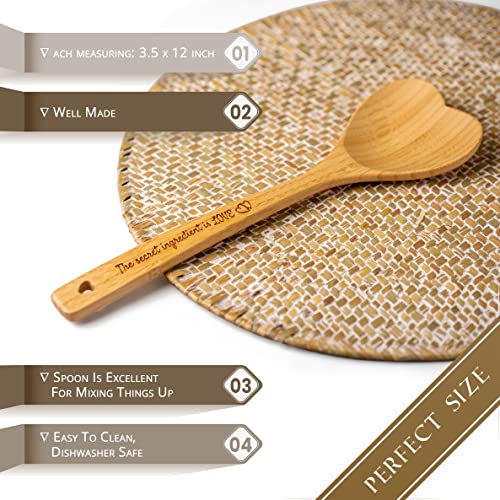 Heart Shaped Bamboo Wooden Spoon with Engraved Handle