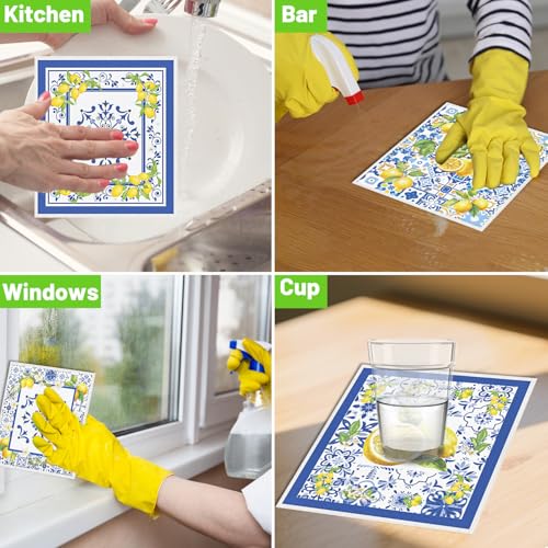 Blue Lemon Swedish Dishcloths - 6 Pack Reusable Kitchen Towels