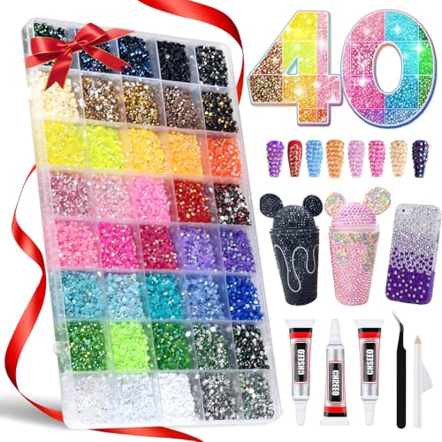 32000Pcs Resin Jelly Rhinestone Kit - 40 Colors 3mm Flatback Gems with Glue