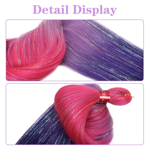 PreAfriBr Ombre Pink/Purple Tinsel Braiding Hair 26 Inch Pre Stretched Box Braids 2 Pack
