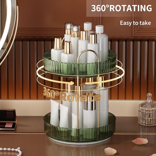 Rotating Makeup Organizer with 2 Tiers - 360 Degree Vanity Storage for Cosmetics & Skincare