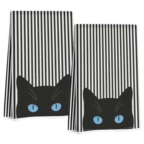 Jztco Cat Kitchen Towels - Set of 2 Microfiber Hand Towels, 24x14 Inch