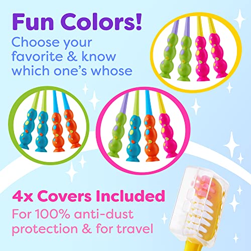Trueocity Kids Toothbrush 4-Pack - Extra Soft Bristles - Green & Pink