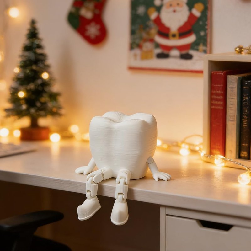 3D Printed White Tooth Figurine | Cute Desk Decor for Doctor's Office