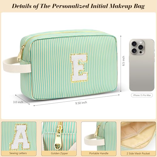 Personalized Red & White Stripes Makeup Bag for Teens - Initial H